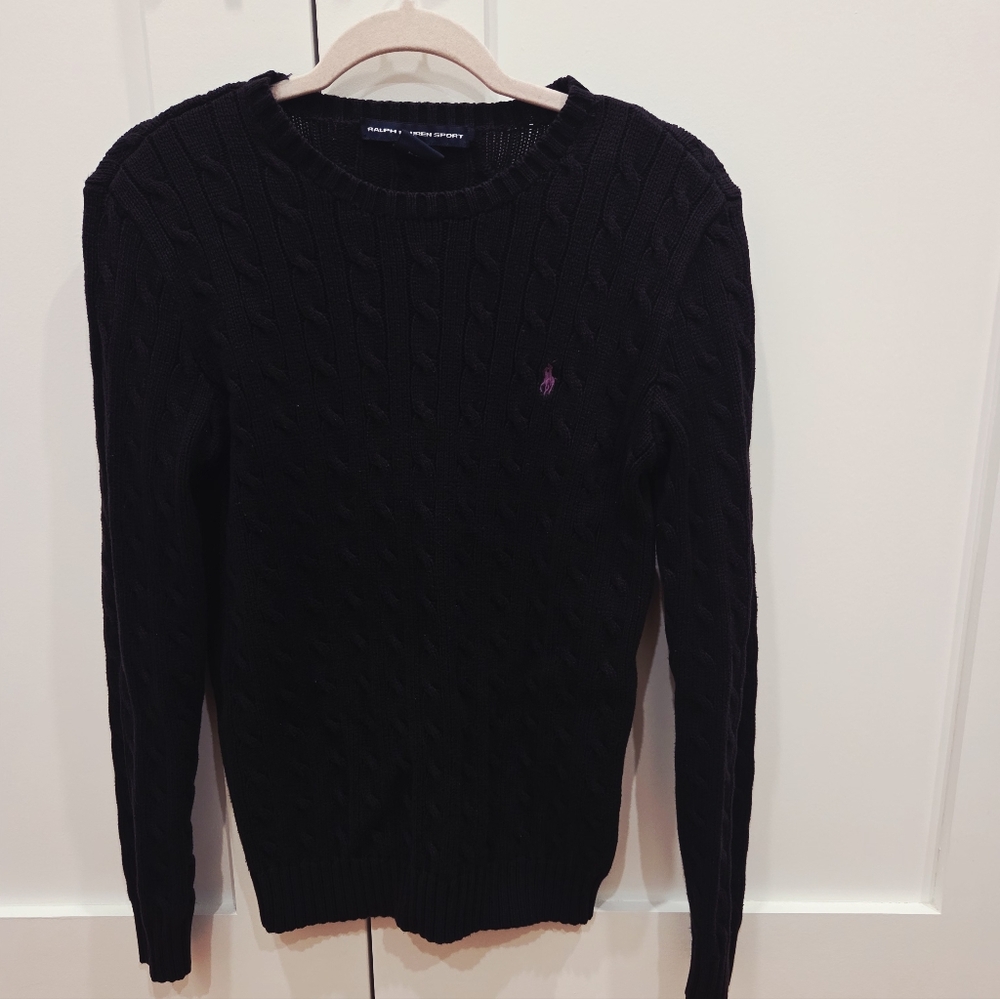 Vintage Ralph Lauren 100% Cotton Black Cable Knit Sweater Size Large